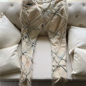 Embellish Beige Lace-Up Detail Jeans